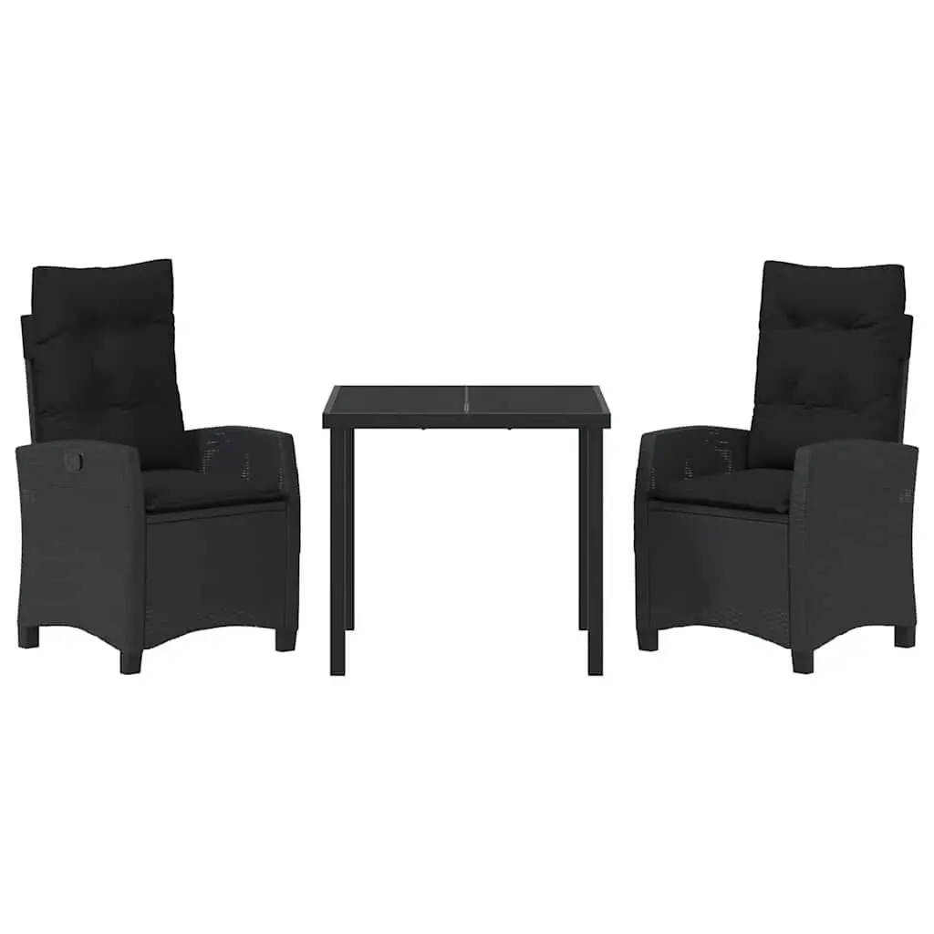 Outdoor Garden Dining Set Black Poly Rattan 3 Piece with Cushions