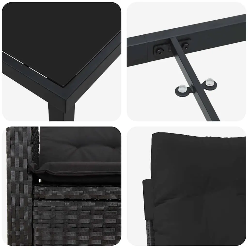 Outdoor Garden Dining Set Black Poly Rattan 3 Piece with Cushions