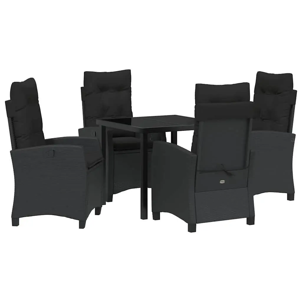 Outdoor Dining Set Modern Black Poly Rattan 5 Piece Patio Furniture