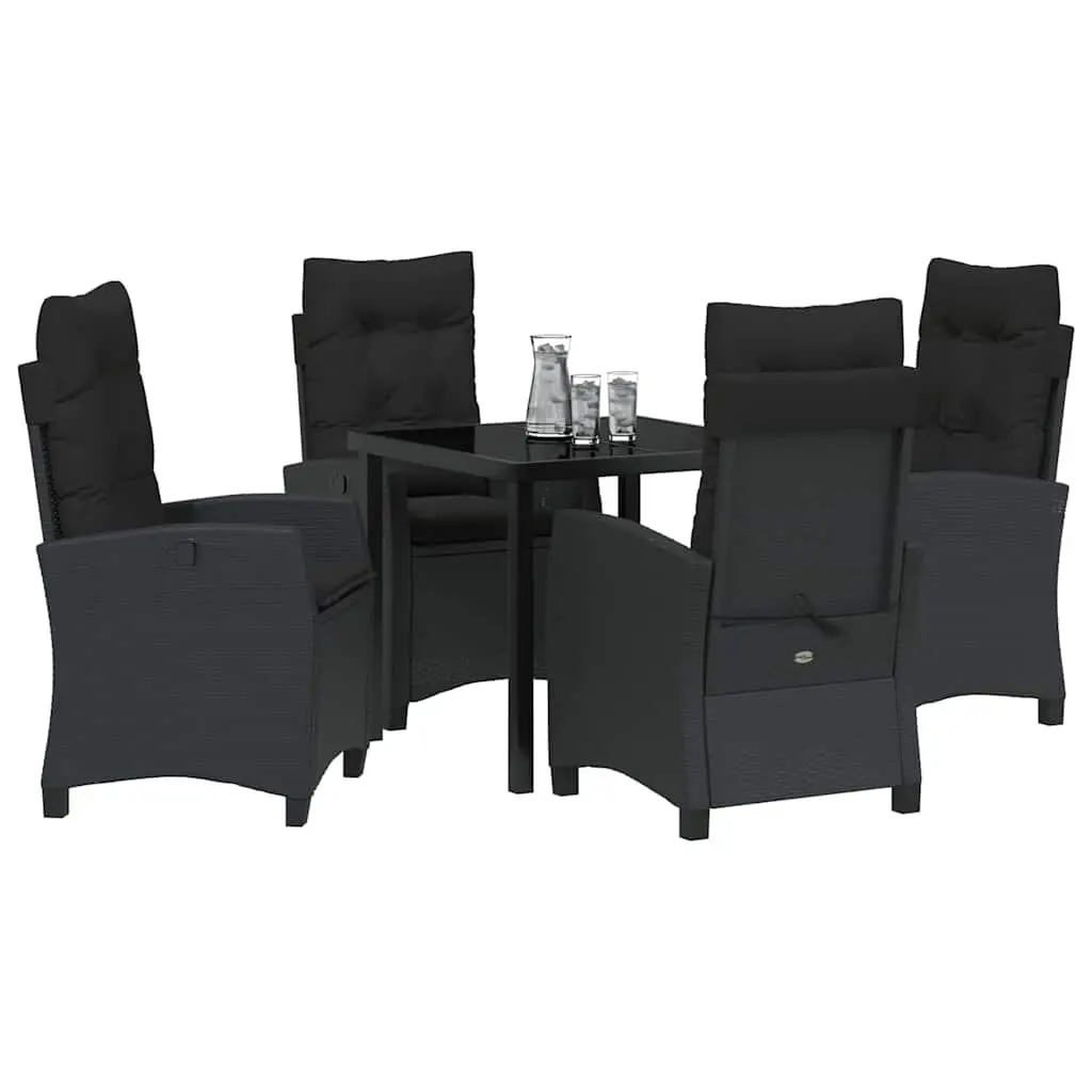 Outdoor Dining Set Modern Black Poly Rattan 5 Piece Patio Furniture
