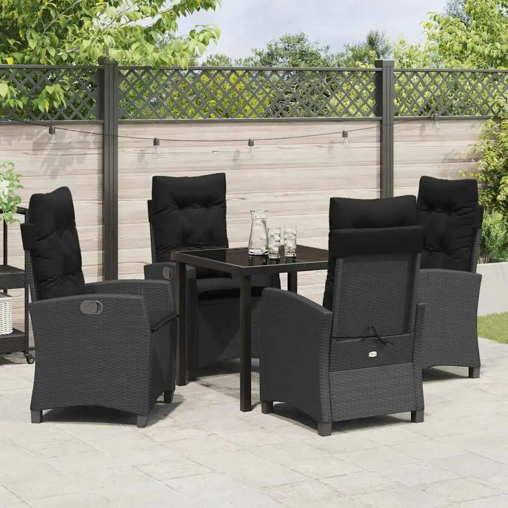 Outdoor Dining Set Modern Black Poly Rattan 5 Piece Patio Furniture