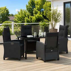 Outdoor Dining Set 5 Piece Black Poly Rattan Glass Top Patio Garden Furniture