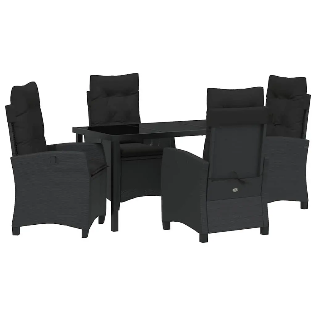 Outdoor Dining Set Modern Black Poly Rattan Glass Top 5 Piece Patio Garden Furniture