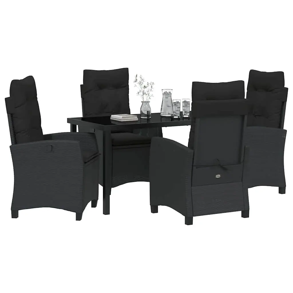 Outdoor Dining Set Modern Black Poly Rattan Glass Top 5 Piece Patio Garden Furniture