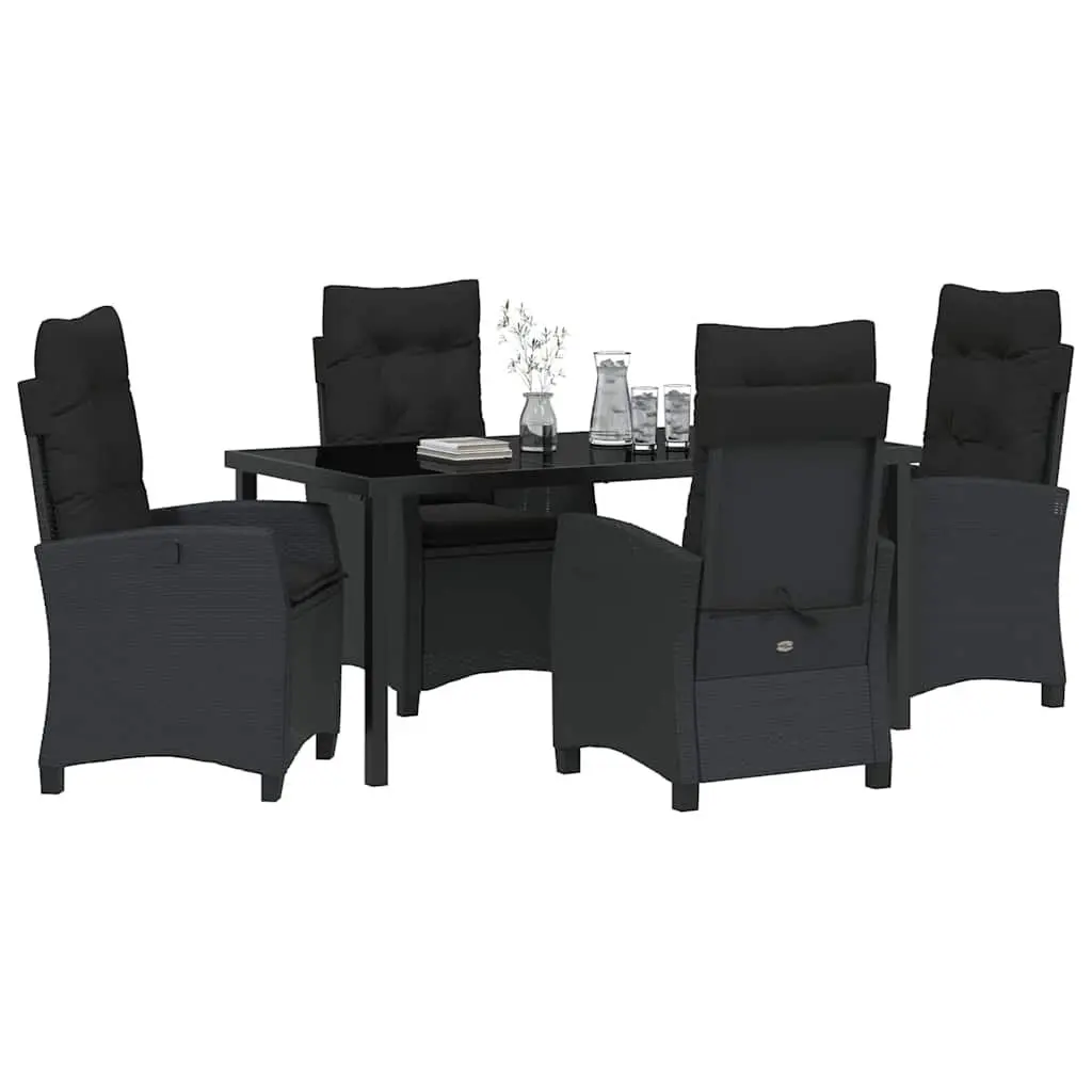 Garden Dining Set 5 Pieces Outdoor Patio Furniture Black Poly Rattan Glass Top