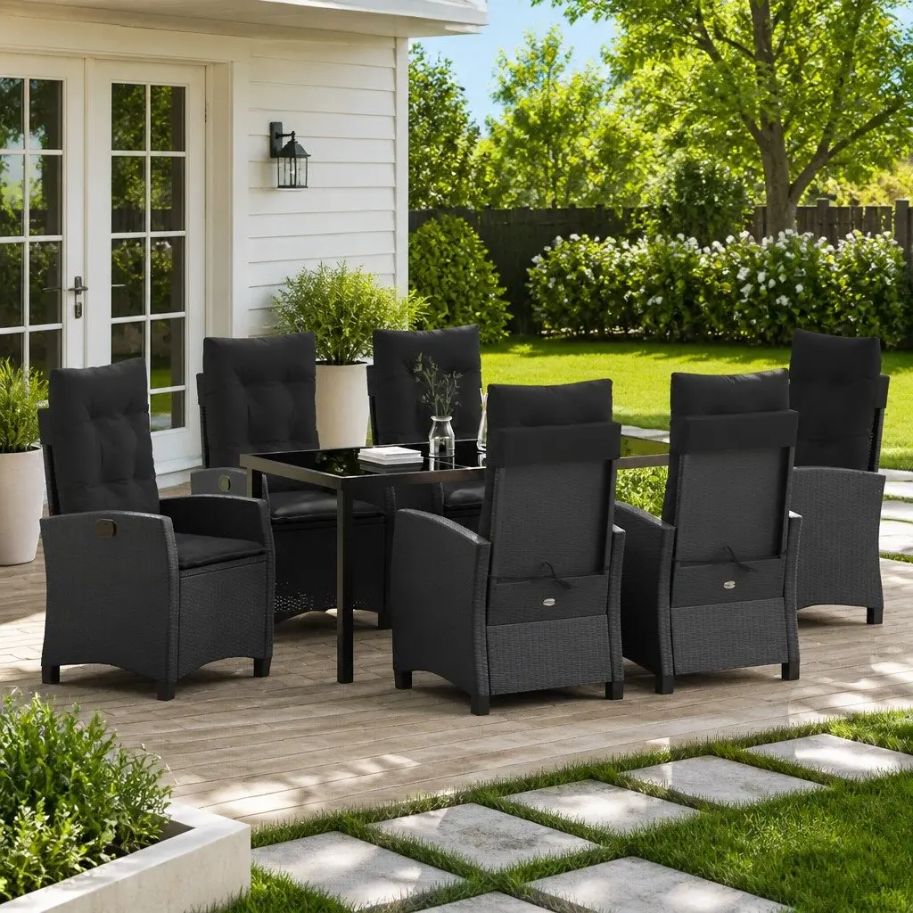 Garden Dining Set 7 Piece Outdoor Furniture Modern Patio Table with Cushions and Multi-Position Backrest