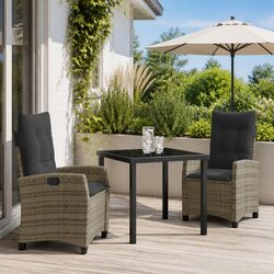 Garden Dining Set 3 Pieces Grey Outdoor Furniture Patio Table Chairs Cushions