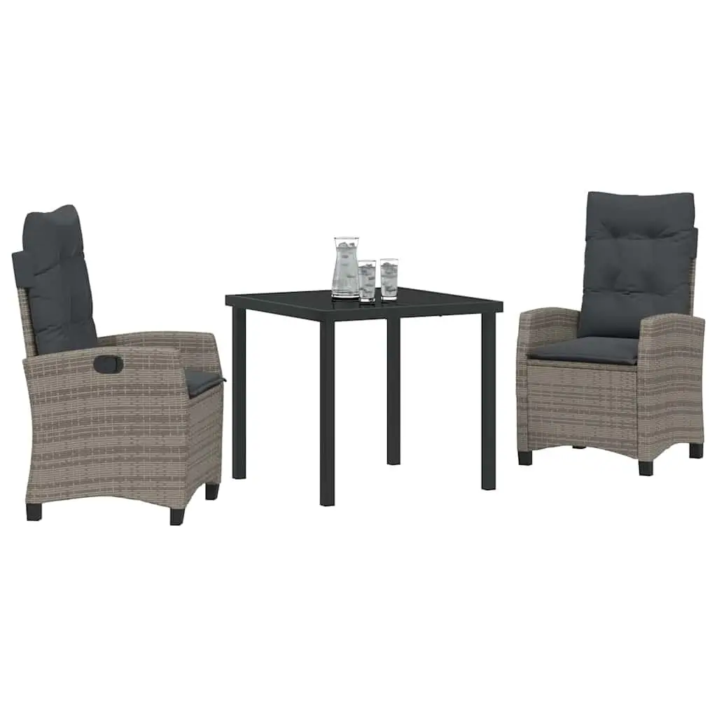 Garden Dining Set Grey 3 Piece Outdoor Furniture Patio Table Chairs Cushions