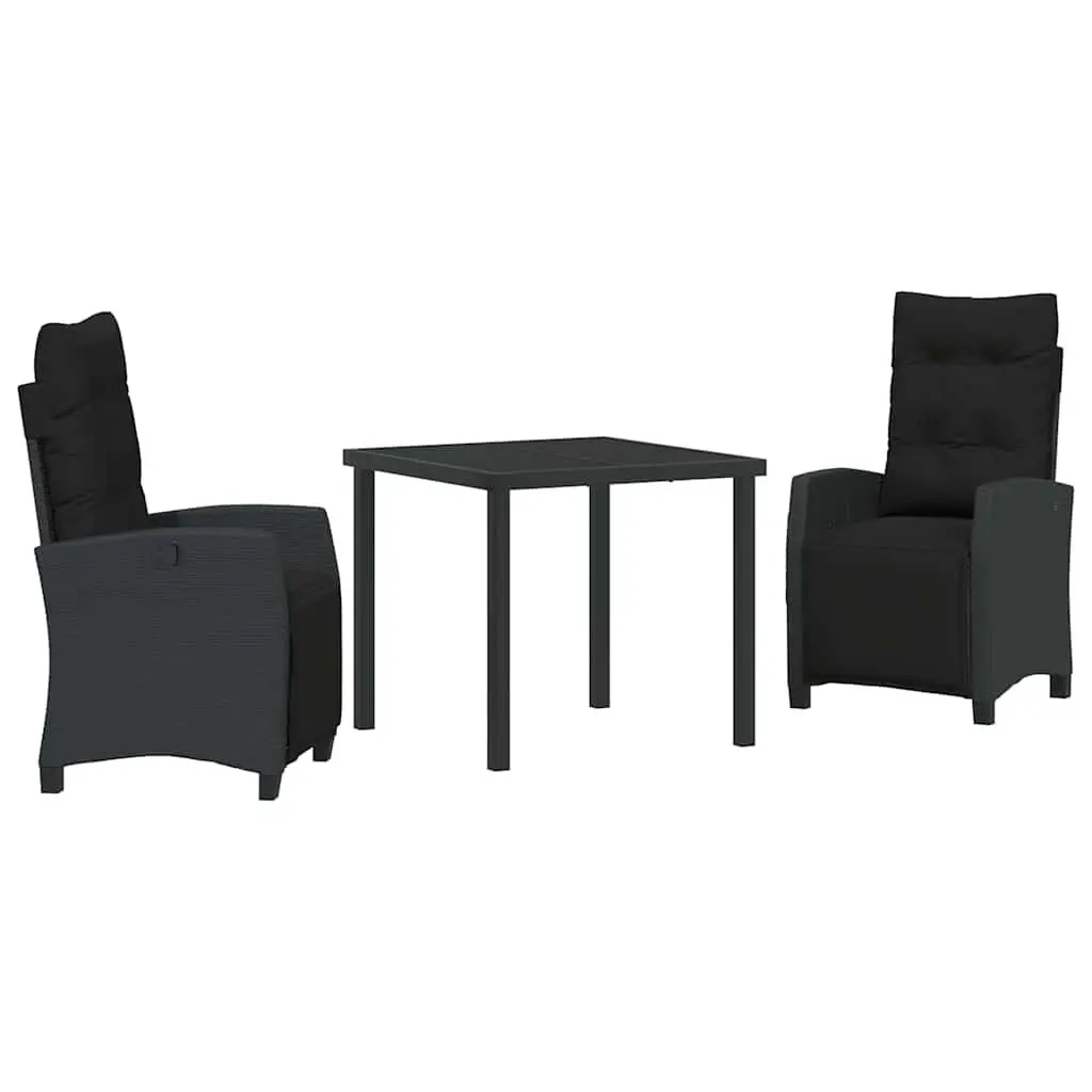 Garden Dining Set Black Poly Rattan 3 Pieces Outdoor Furniture Table Chairs