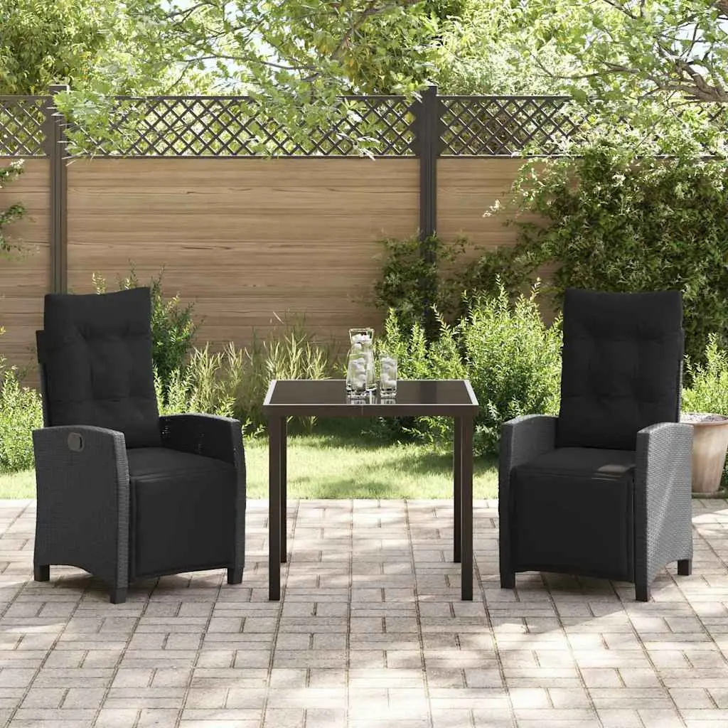Garden Dining Set Black Poly Rattan 3 Pieces Outdoor Furniture Table Chairs