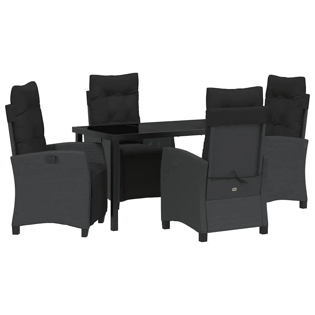 Garden Dining Set Black Poly Rattan 5 Piece Outdoor Furniture Table Chairs