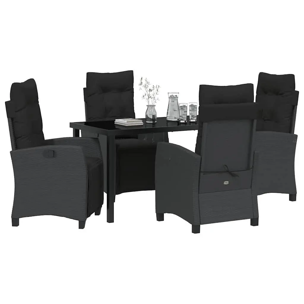Garden Dining Set Black Poly Rattan 5 Piece Outdoor Furniture Table Chairs