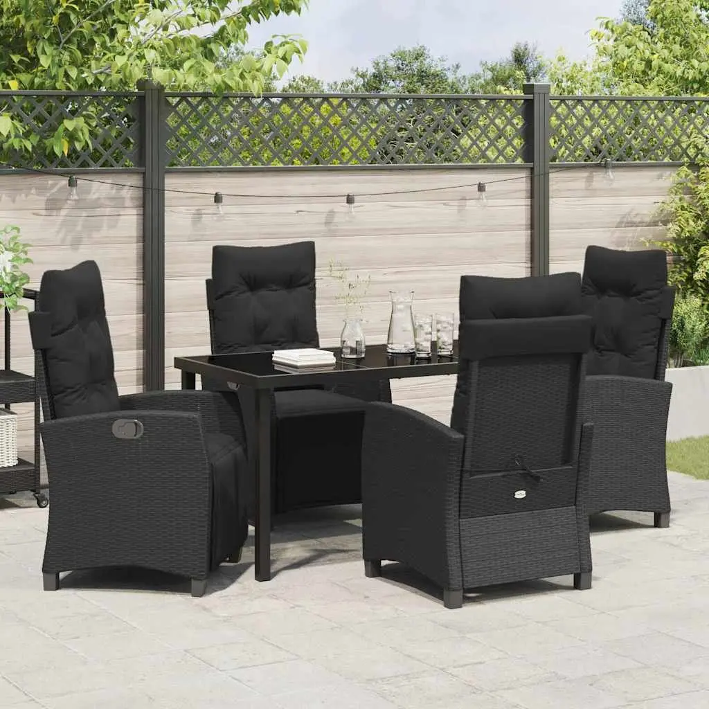 Garden Dining Set Black Poly Rattan 5 Piece Outdoor Furniture Table Chairs