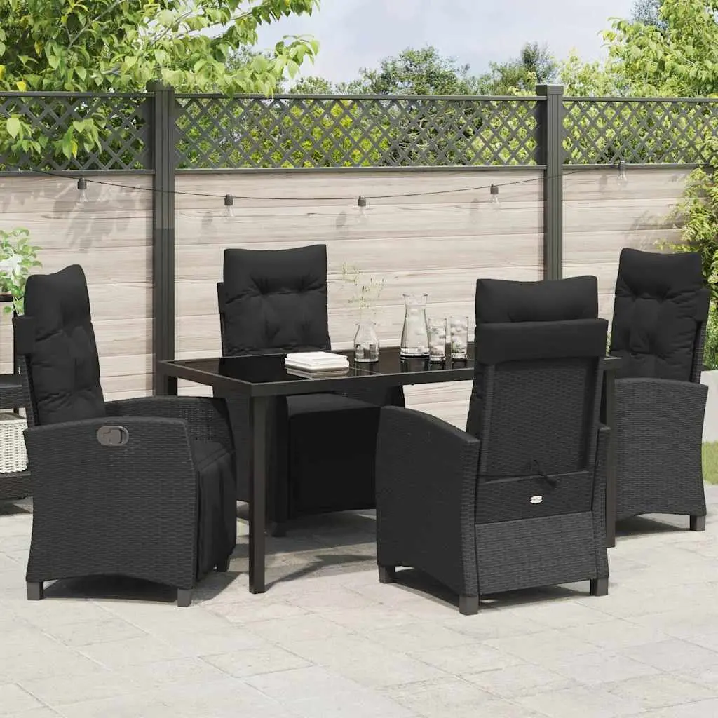 Garden Dining Set 5 Piece Outdoor Furniture Black Poly Rattan Table Chairs