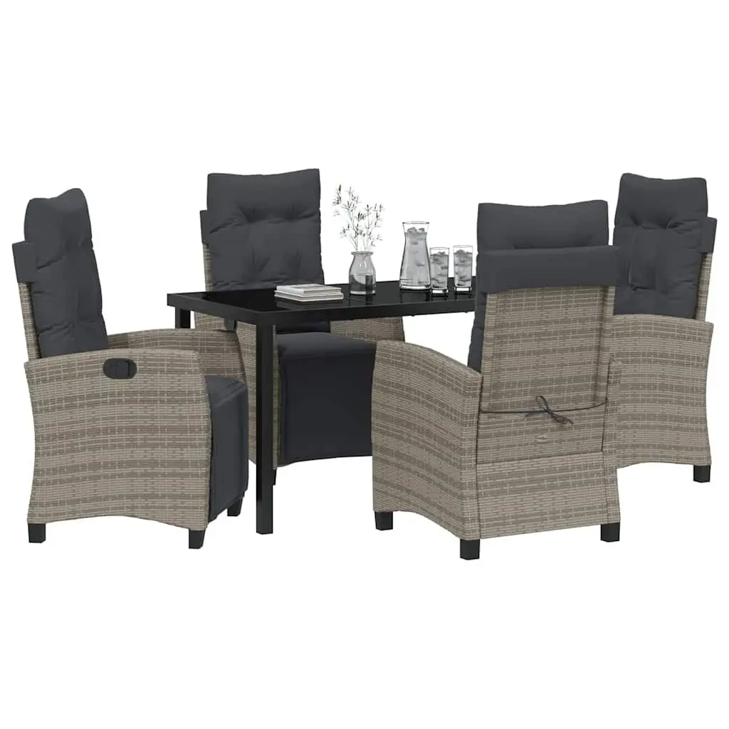 Garden Dining Set Grey Poly Rattan 5 Piece Outdoor Furniture with Cushion Pads