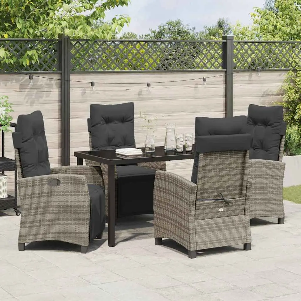 Garden Dining Set Grey Poly Rattan 5 Piece Outdoor Furniture with Cushion Pads