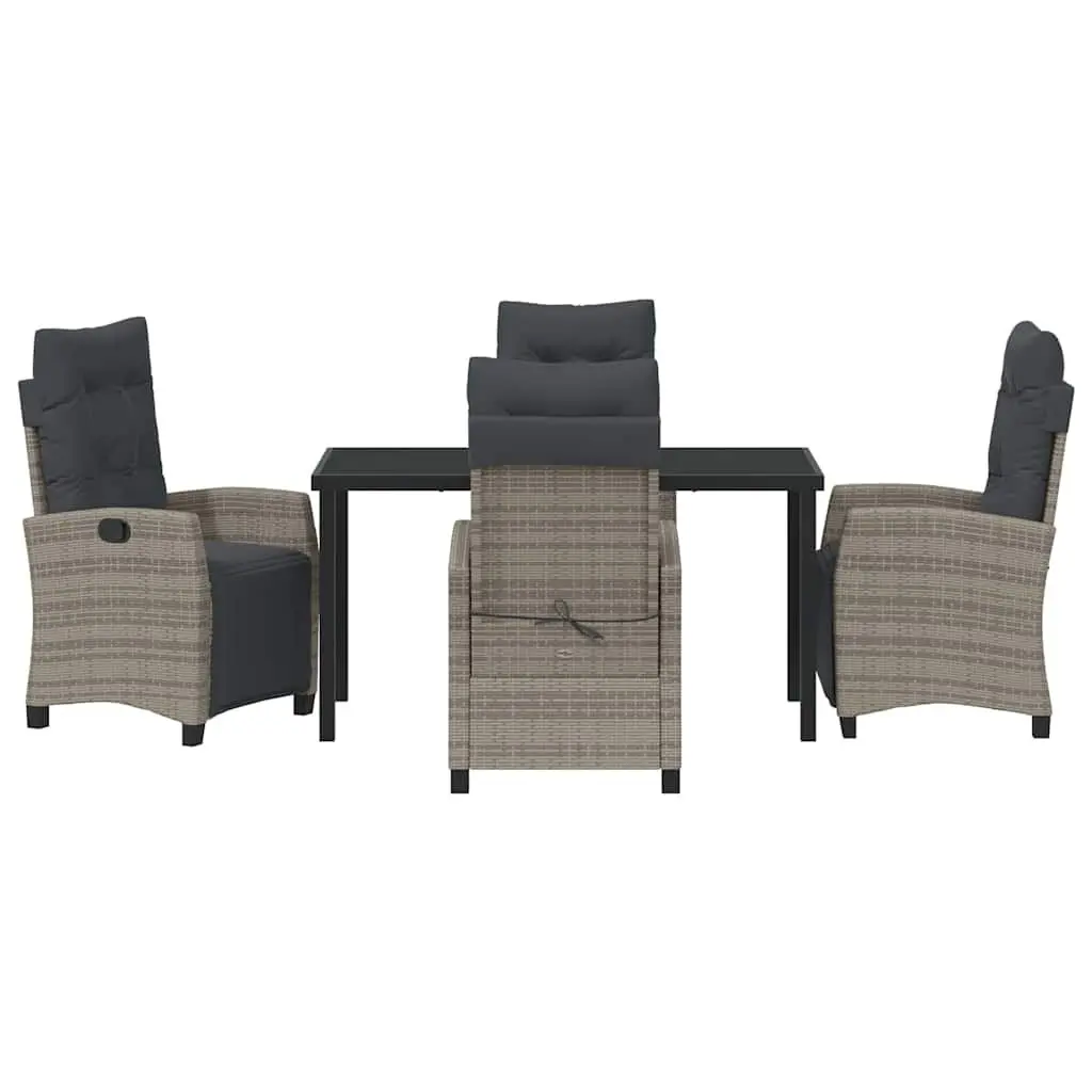 Garden Dining Set Grey Poly Rattan 5 Piece Outdoor Furniture with Cushion Pads