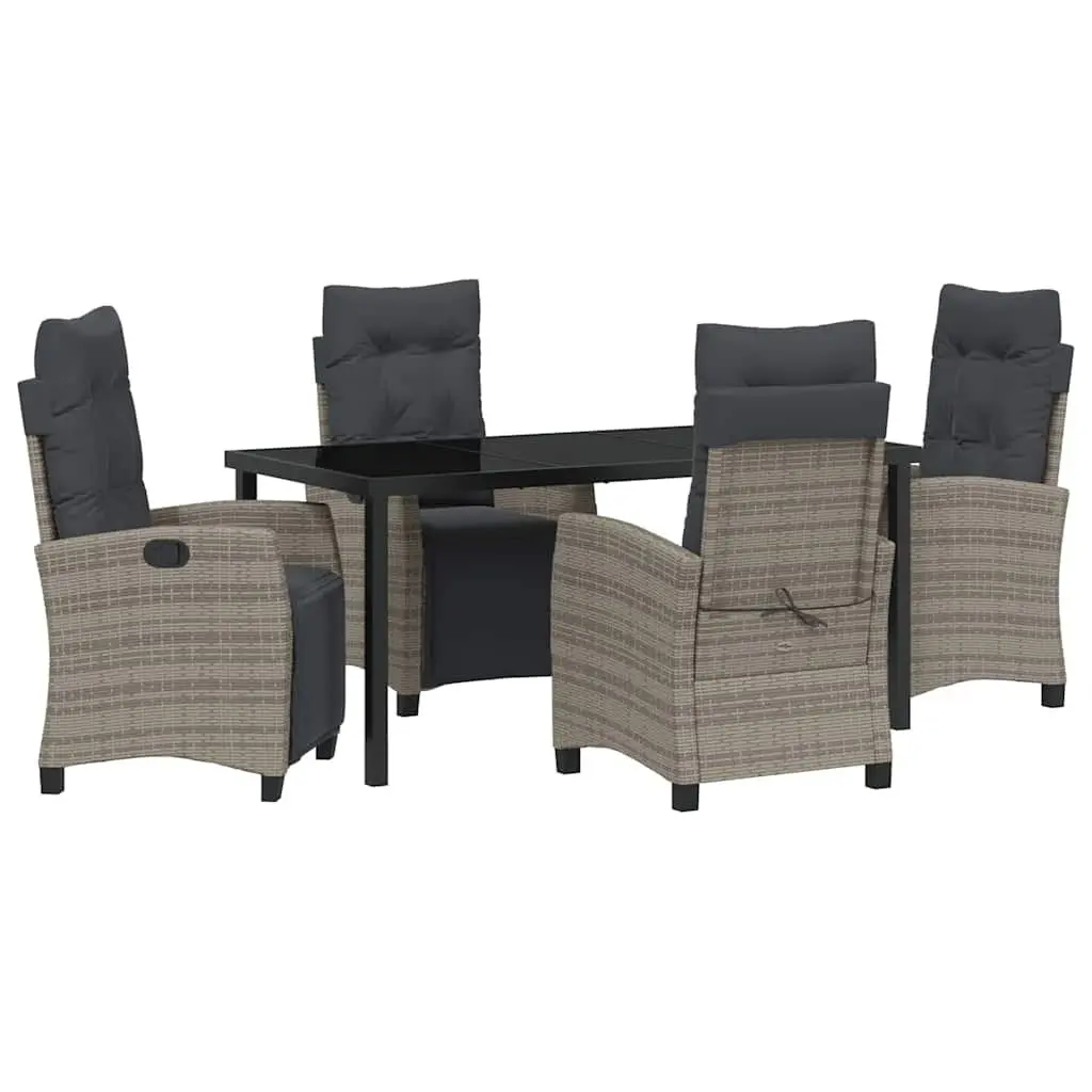 Outdoor Furniture Dining Set Grey 5 Piece Poly Rattan Table with Glass Top and Chairs with Armrests