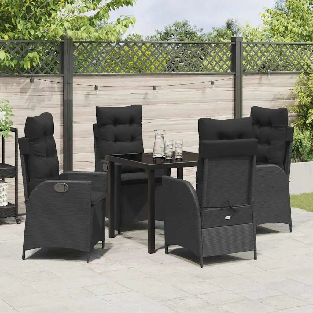 Garden Dining Set Black 5 Pieces Outdoor Patio Furniture Glass Table Poly Rattan