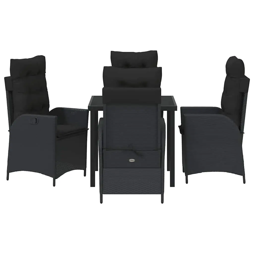 Garden Dining Set Black 5 Pieces Outdoor Patio Furniture Glass Table Poly Rattan