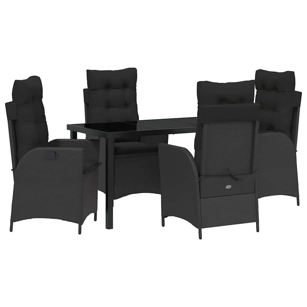 Outdoor Dining Set Modern 5 Piece Black Poly Rattan Patio Furniture