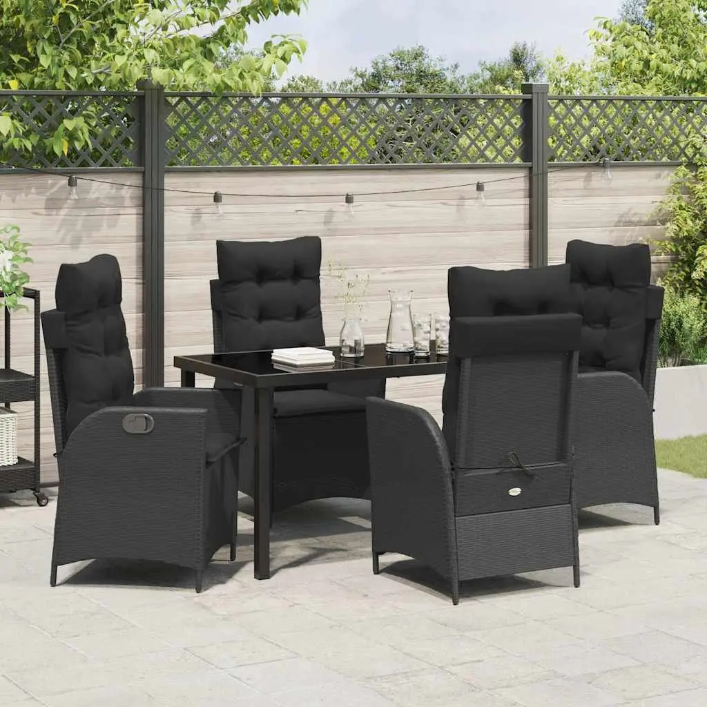 Outdoor Dining Set Modern 5 Piece Black Poly Rattan Patio Furniture