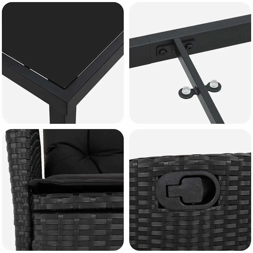 Outdoor Dining Set Modern 5 Piece Black Poly Rattan Patio Furniture