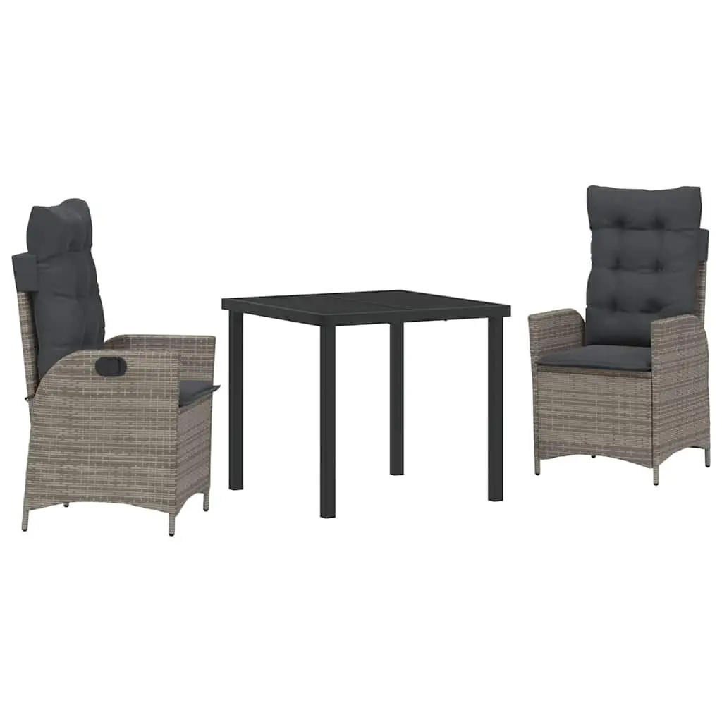 Garden Dining Set Modern Grey Poly Rattan 3 Pieces with Cushion