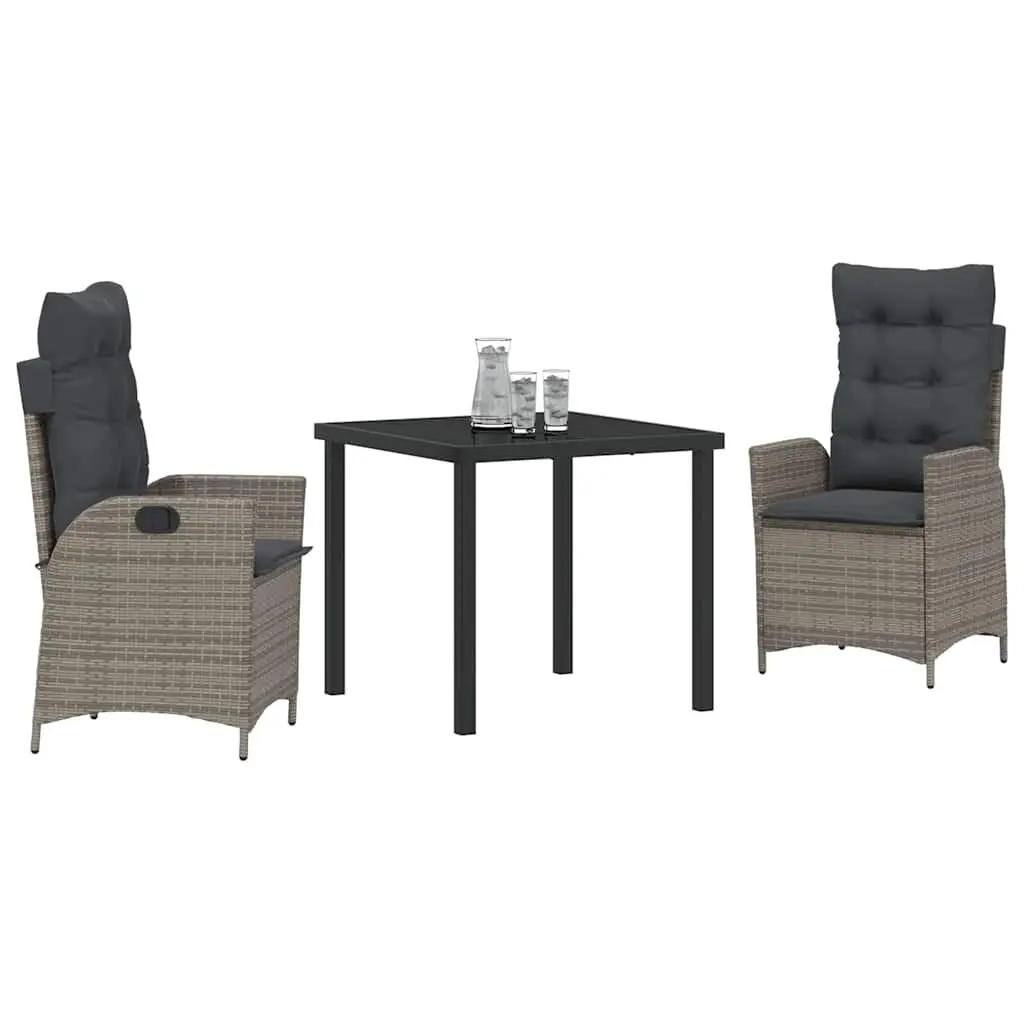 Garden Dining Set Modern Grey Poly Rattan 3 Pieces with Cushion