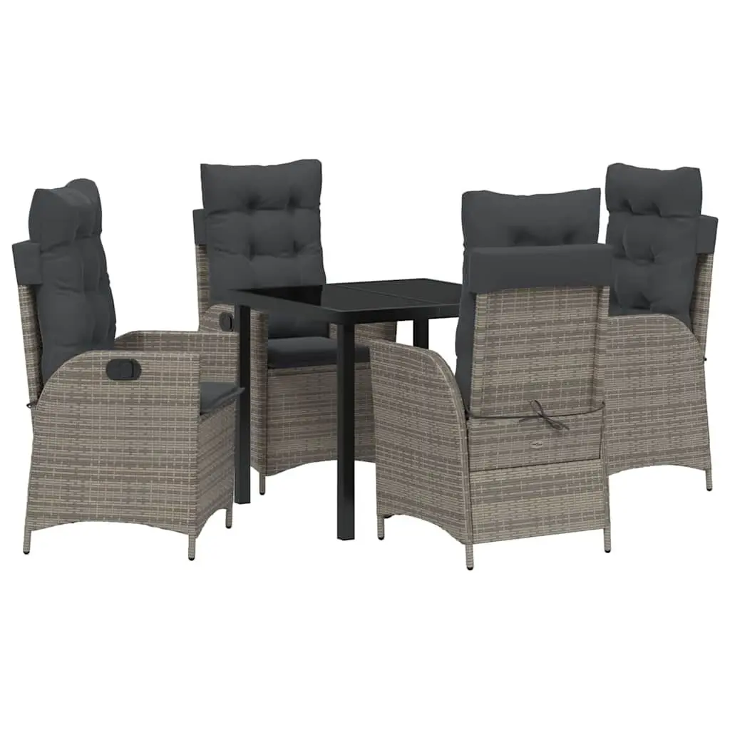 Garden Dining Set Grey Poly Rattan 5 Pieces Patio Furniture with Glass Tabletop