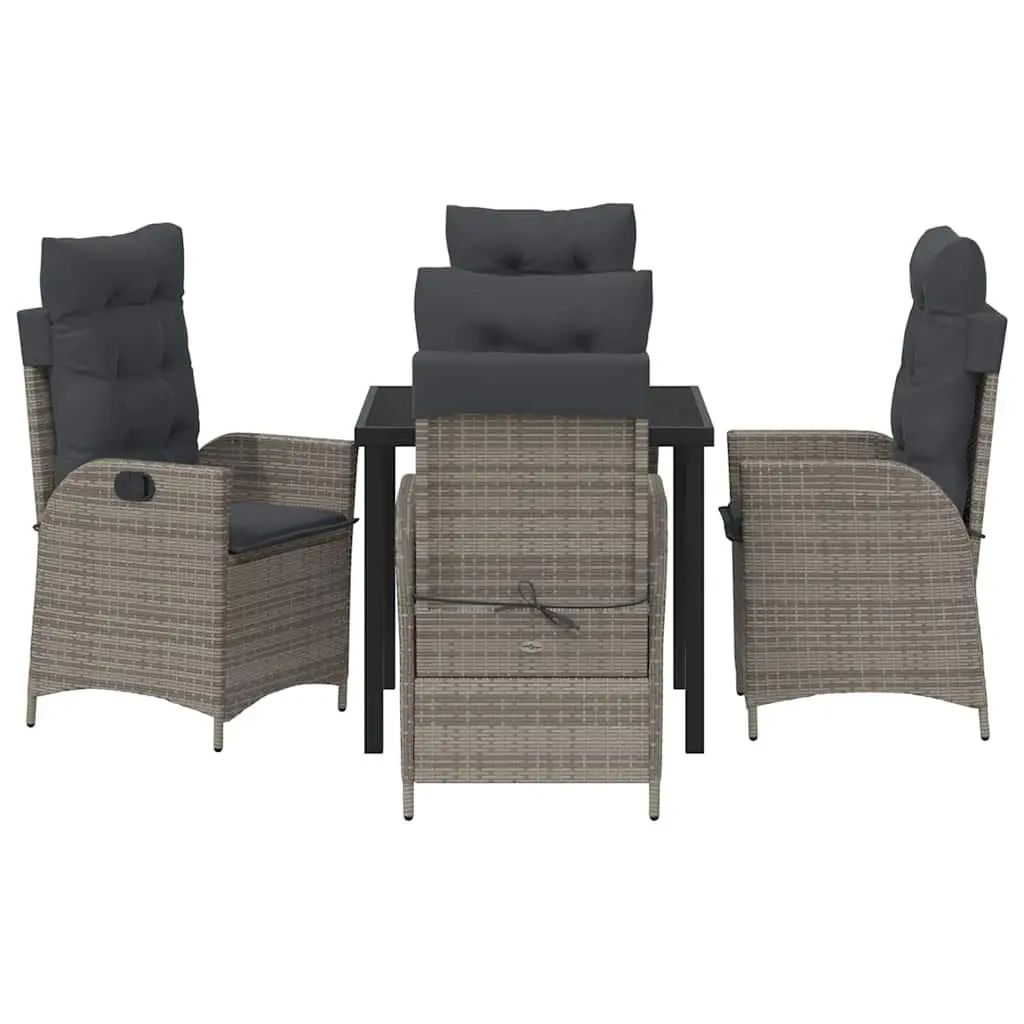 Garden Dining Set Grey Poly Rattan 5 Pieces Patio Furniture with Glass Tabletop