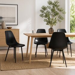 Dining Chairs Set of 4 Black Kitchen Seat Ergonomic Curved Backrest Metal Legs