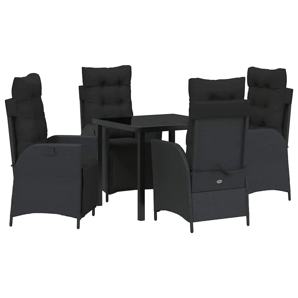 Outdoor Dining Set Black Poly Rattan 5 Piece Garden Furniture with Cushions