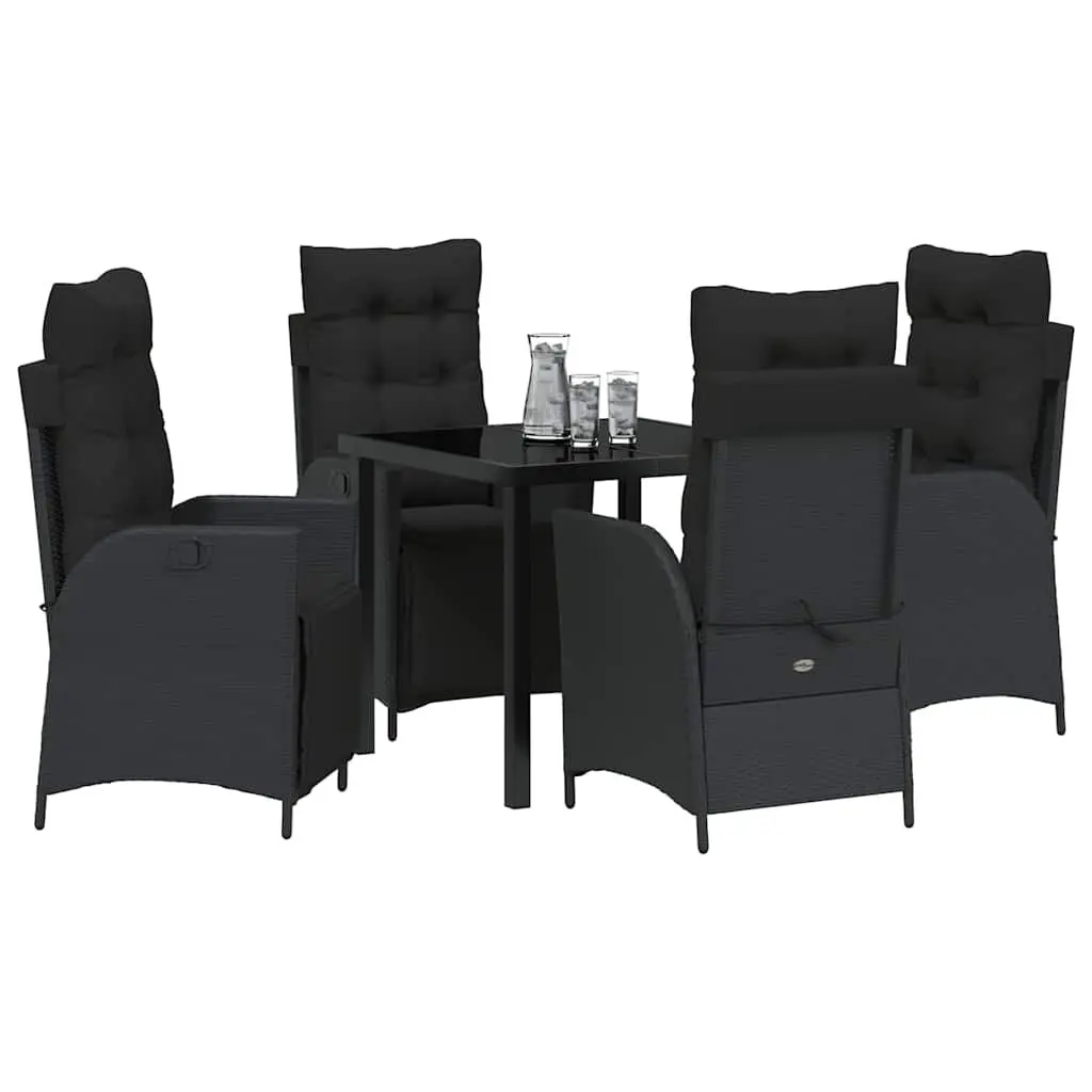 Outdoor Dining Set Black Poly Rattan 5 Piece Garden Furniture with Cushions