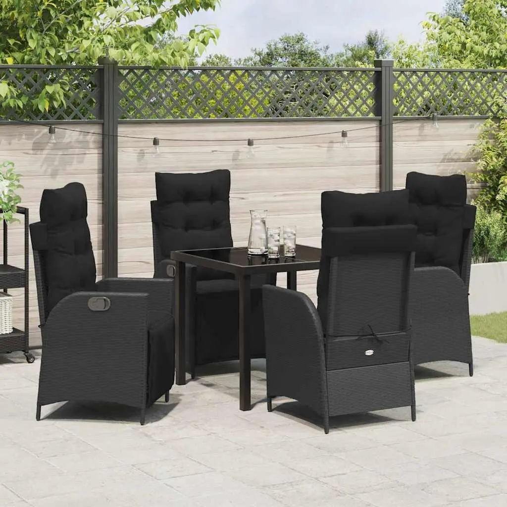 Outdoor Dining Set Black Poly Rattan 5 Piece Garden Furniture with Cushions