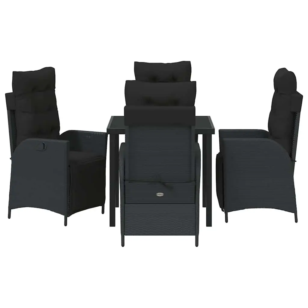 Outdoor Dining Set Black Poly Rattan 5 Piece Garden Furniture with Cushions