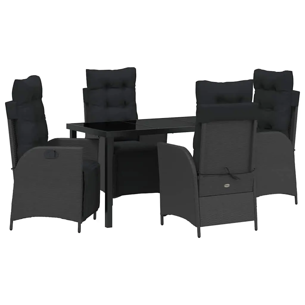 Outdoor Garden Dining Set 5 Piece Black Poly Rattan Patio Furniture with