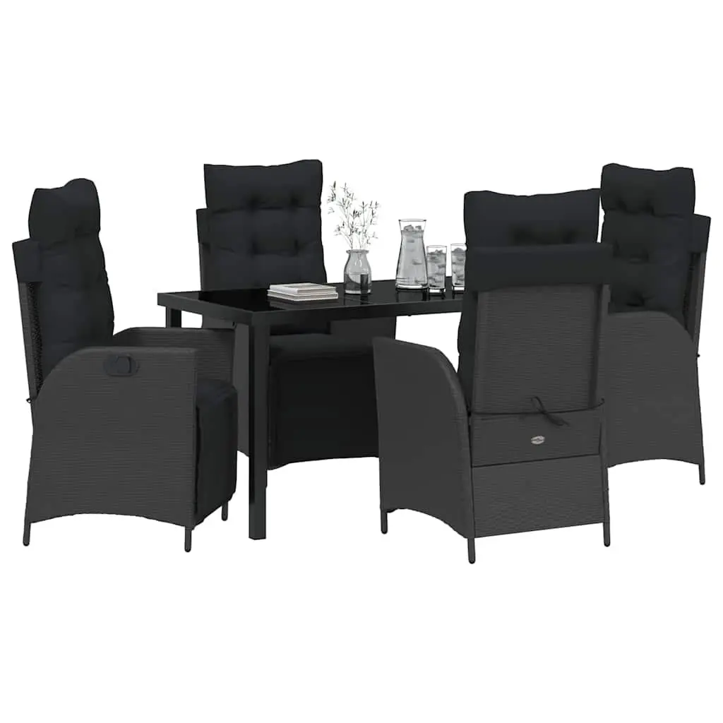 Outdoor Garden Dining Set 5 Piece Black Poly Rattan Patio Furniture with