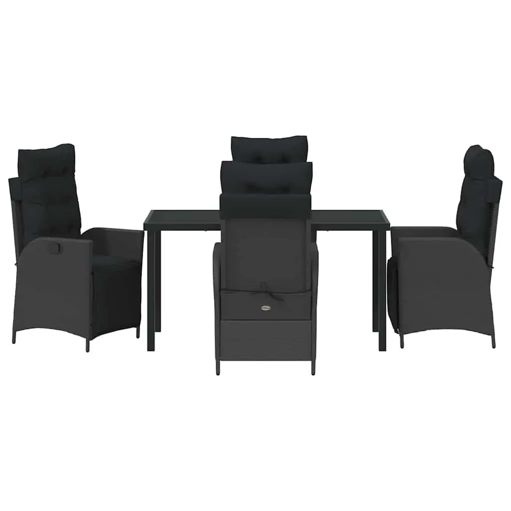 Outdoor Garden Dining Set 5 Piece Black Poly Rattan Patio Furniture with