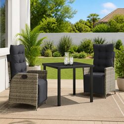 Garden Dining Set 3 pcs Grey Poly Rattan Outdoor Furniture Patio Rectangular