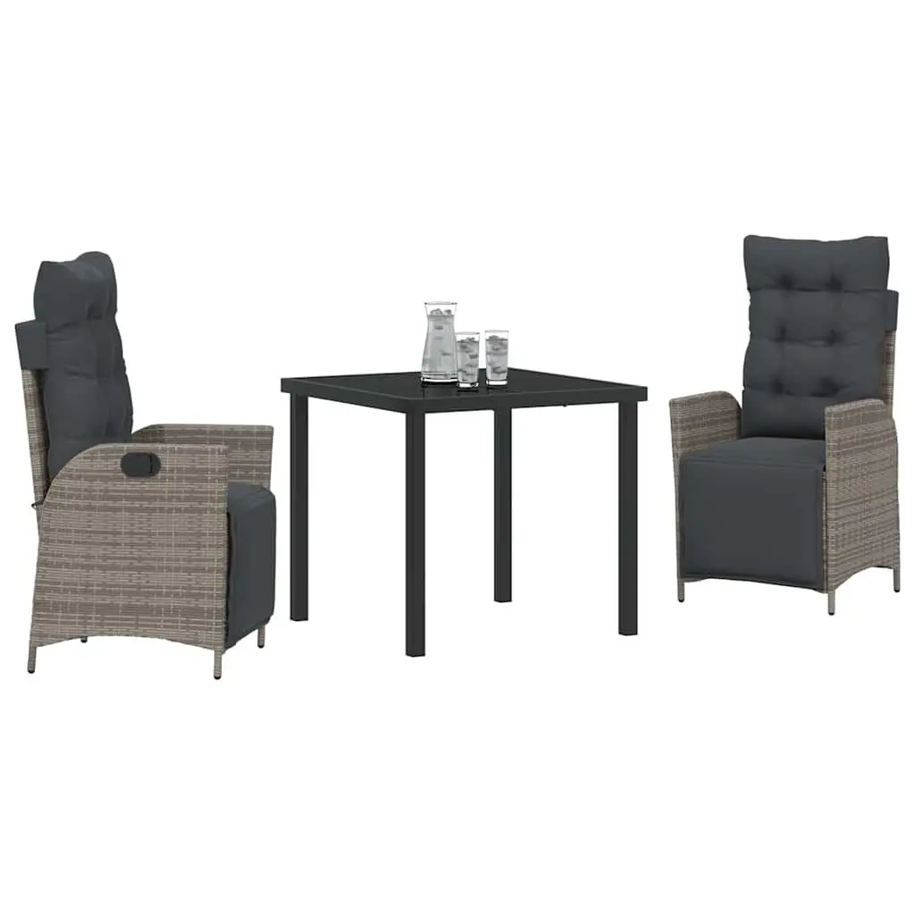 Garden Dining Set Rectangular Grey Poly Rattan 3 Piece Outdoor Furniture
