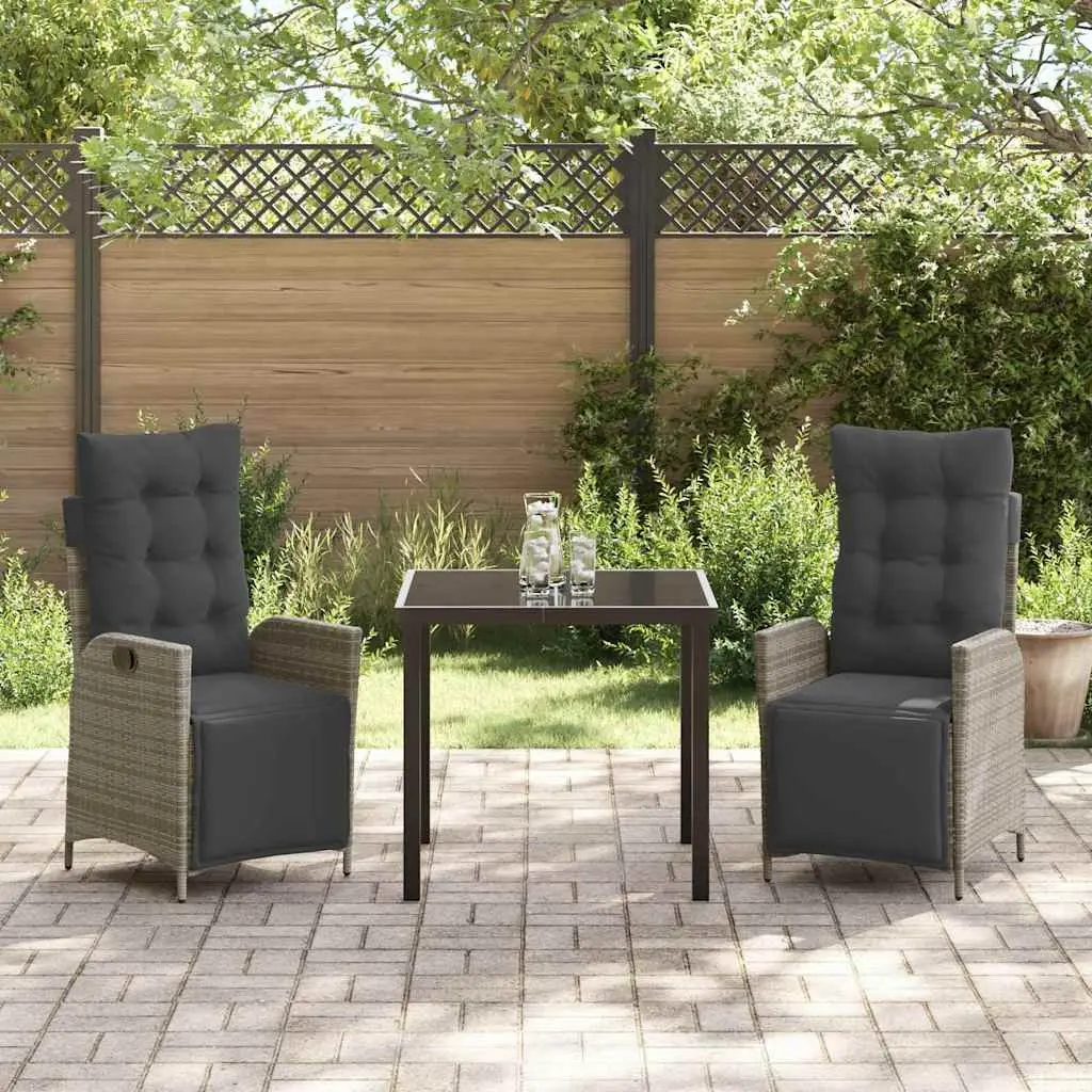 Garden Dining Set Rectangular Grey Poly Rattan 3 Piece Outdoor Furniture