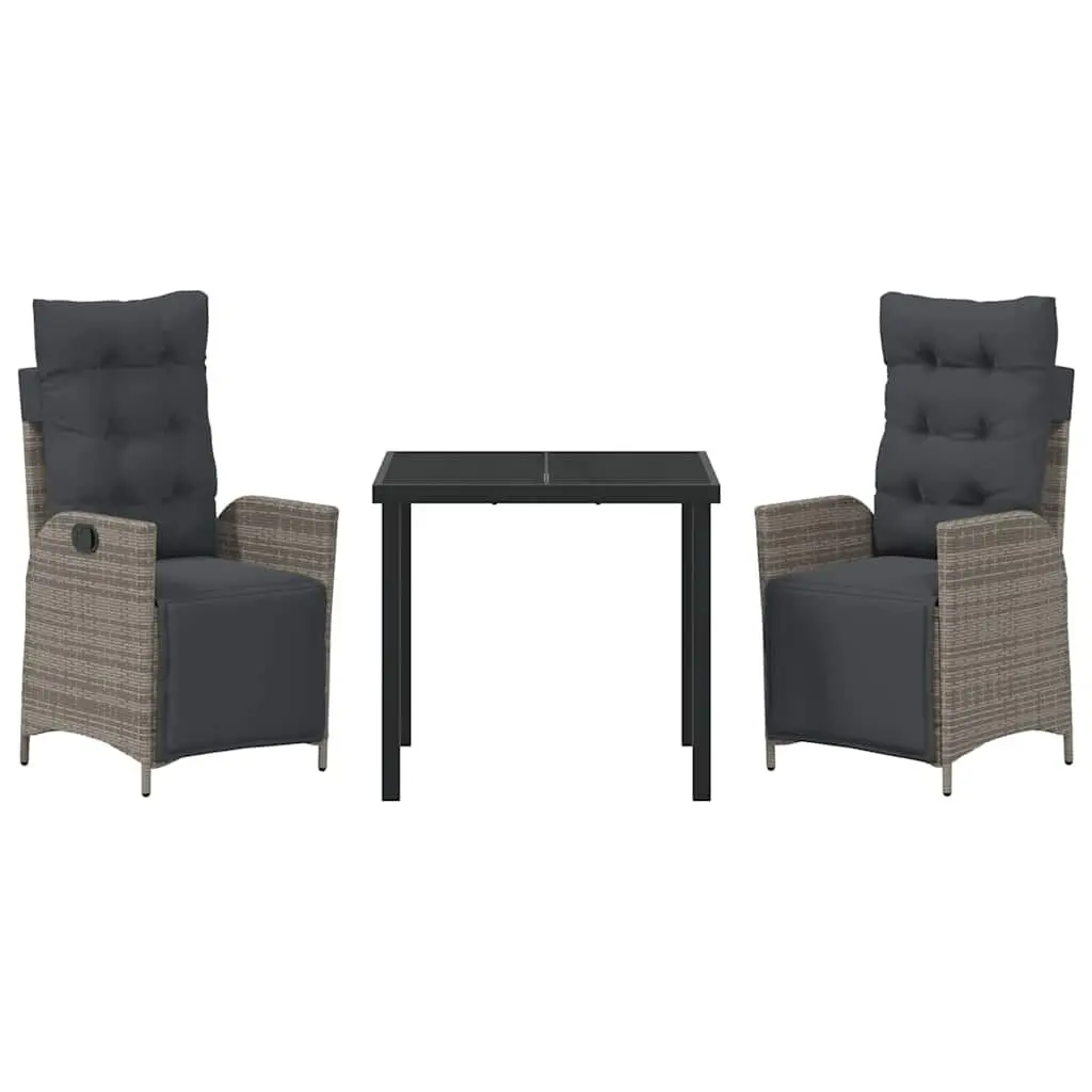 Garden Dining Set Rectangular Grey Poly Rattan 3 Piece Outdoor Furniture