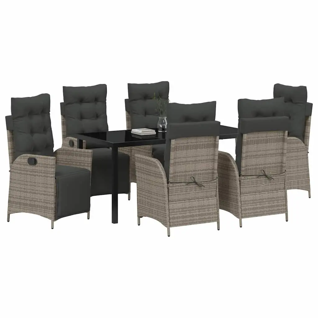 Garden Dining Set Grey Poly Rattan 7 Piece Rectangular Table