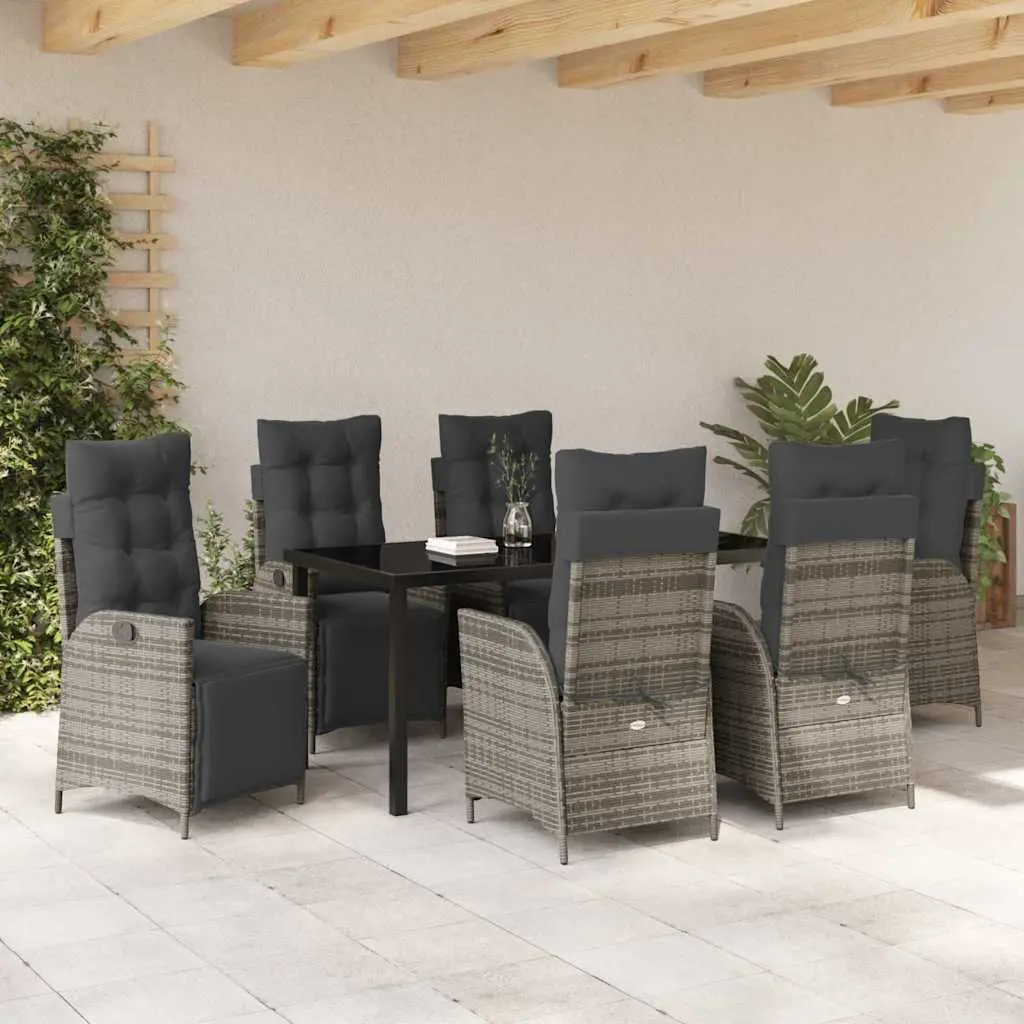 Garden Dining Set Grey Poly Rattan 7 Piece Rectangular Table