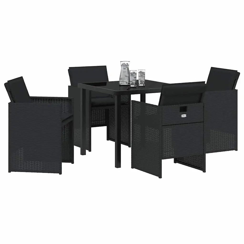 Garden Dining Set Black Metal Frame Poly Rattan 5 Piece