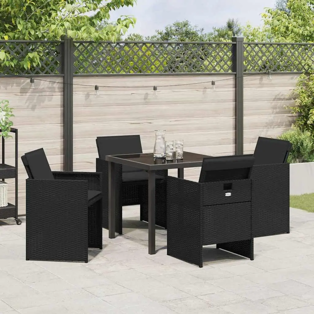 Garden Dining Set Black Metal Frame Poly Rattan 5 Piece