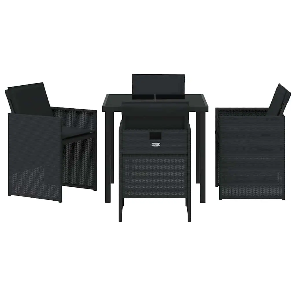 Garden Dining Set Black Metal Frame Poly Rattan 5 Piece