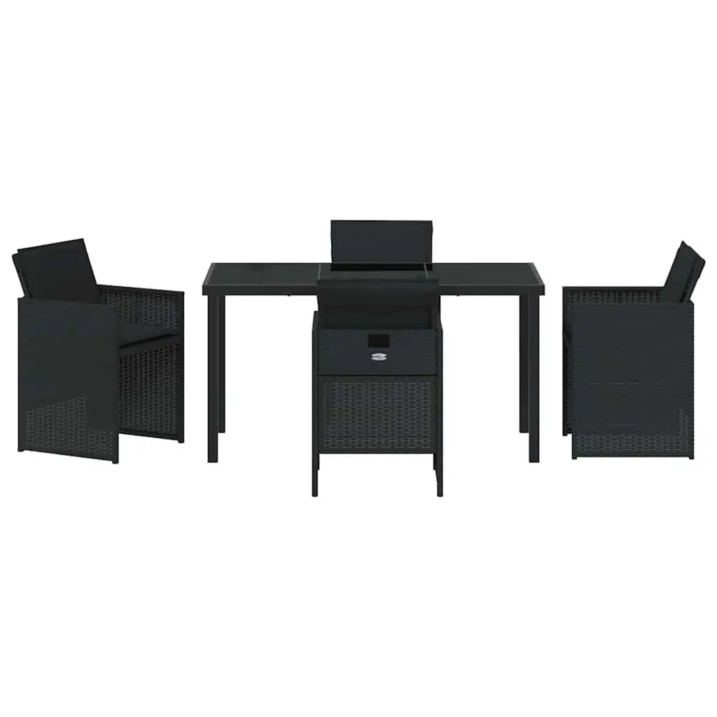 Outdoor Garden Dining Set 5 Pieces Black Poly Rattan Steel Frame Tempered Glass