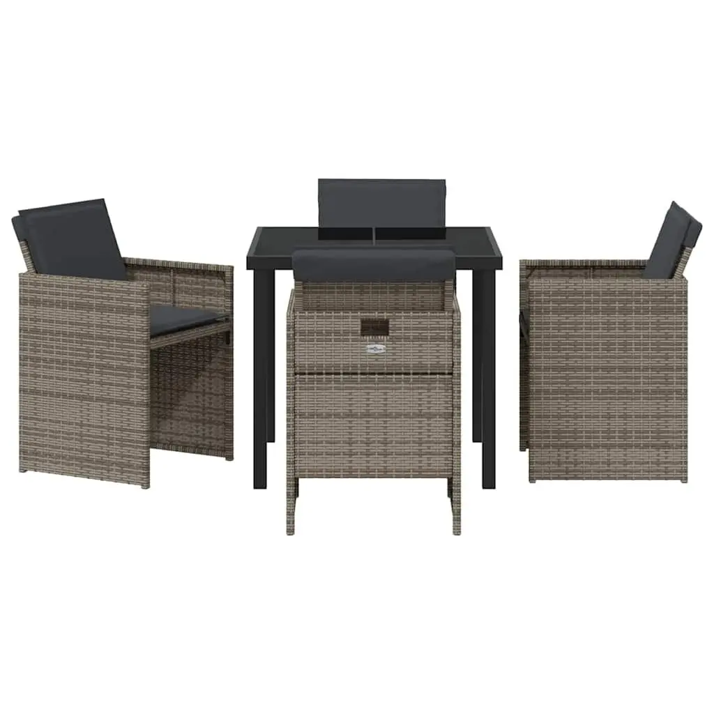 Garden Dining Set 5 Pieces Grey Outdoor Furniture Table Chairs Rattan Steel